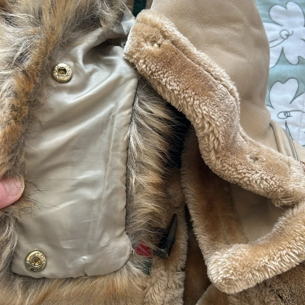 RARE‎ Jordan Craig Joe Faux Leather Shearling Coat Faux Fur in Latte Kids 7